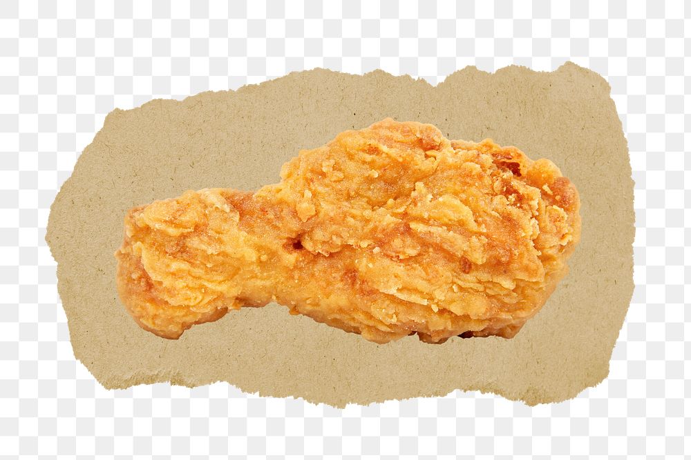 Fried chicken png sticker, ripped paper, transparent background