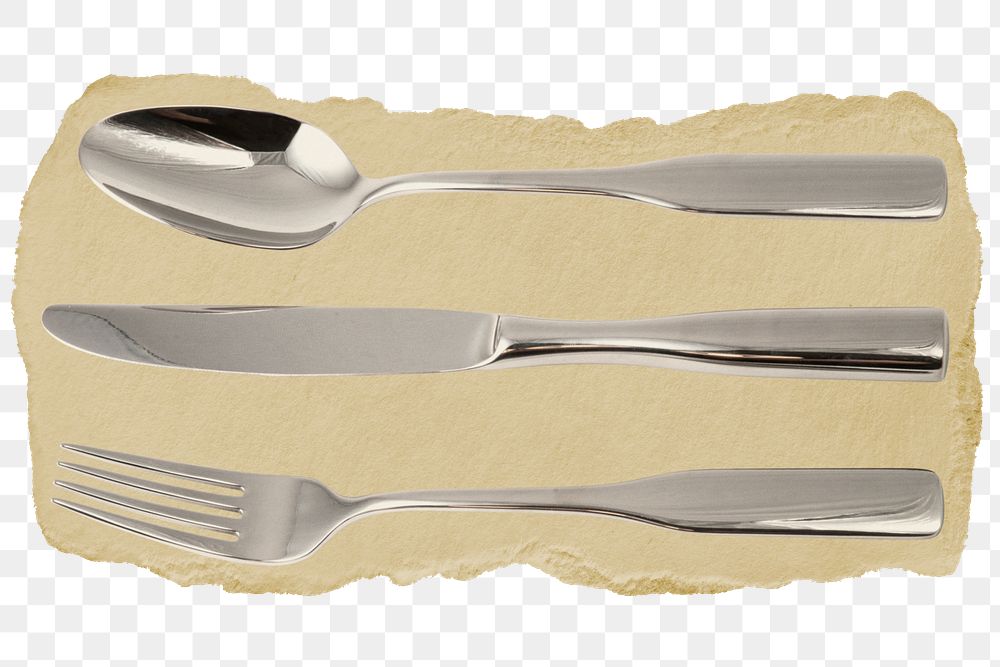 Cutlery png sticker, utensil ripped paper, transparent background