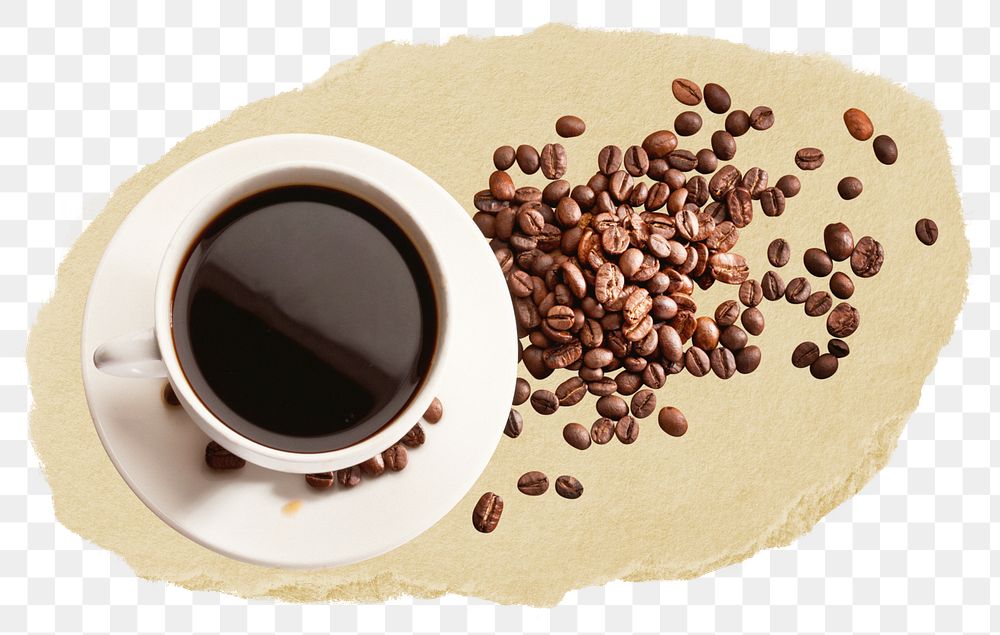 Black coffee png sticker, food & drink ripped paper, transparent background