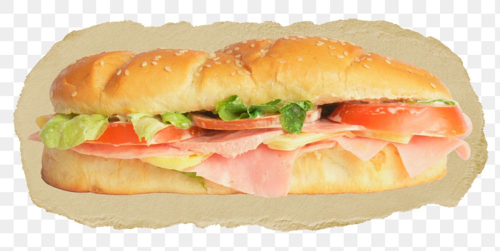 Sandwich png sticker, fast food ripped paper, transparent background