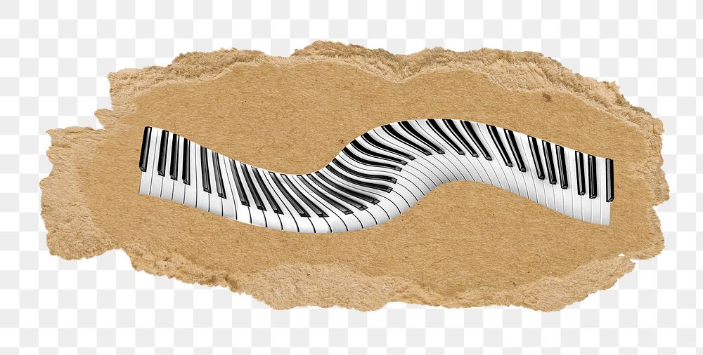 Piano png sticker, ripped paper, transparent background