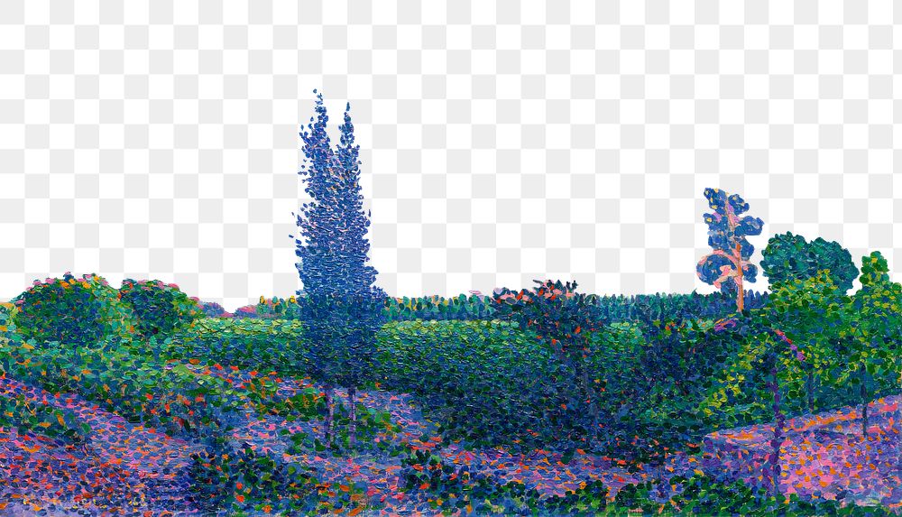 Png Henri-Edmond Cross's nature landscape border sticker, transparent background remixed by rawpixel 