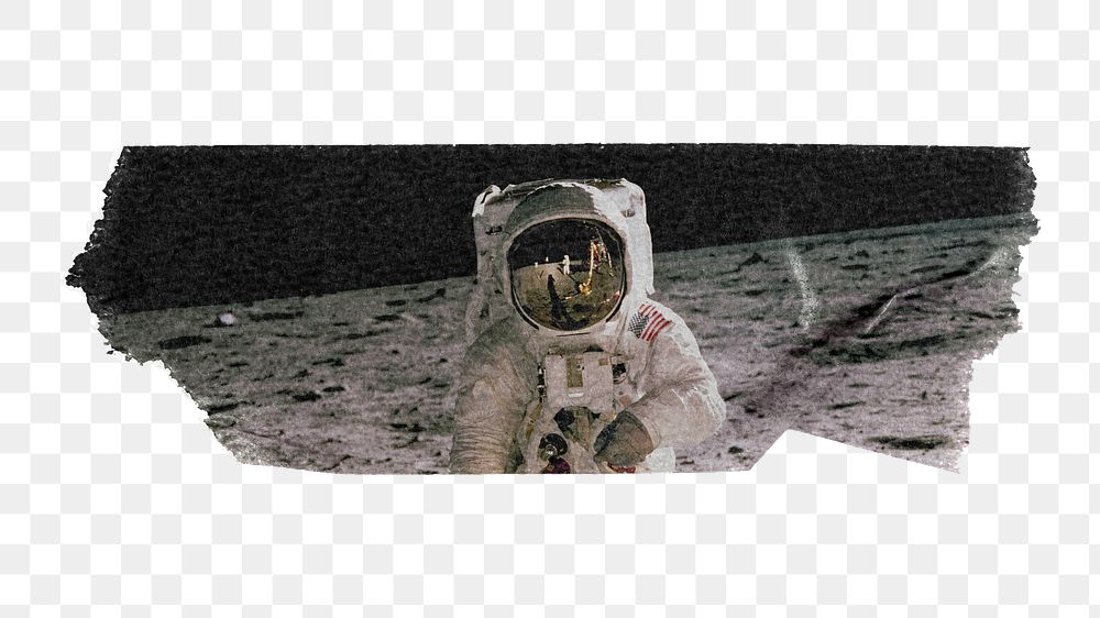 Astronaut png on the moon sticker, washi tape, transparent background