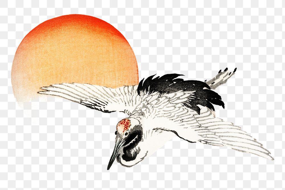 Png Flying crane sticker, Kōno Bairei's bird vintage illustration, transparent background