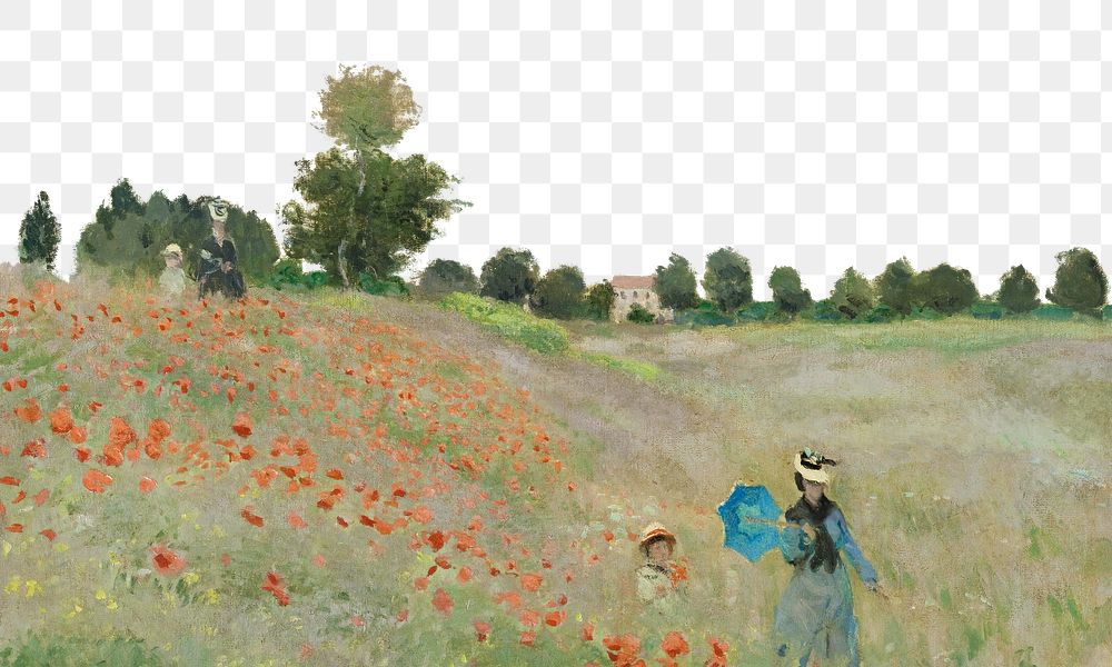 Png Monet's Poppy Field near Argenteuil border sticker, transparent background remixed by rawpixel 