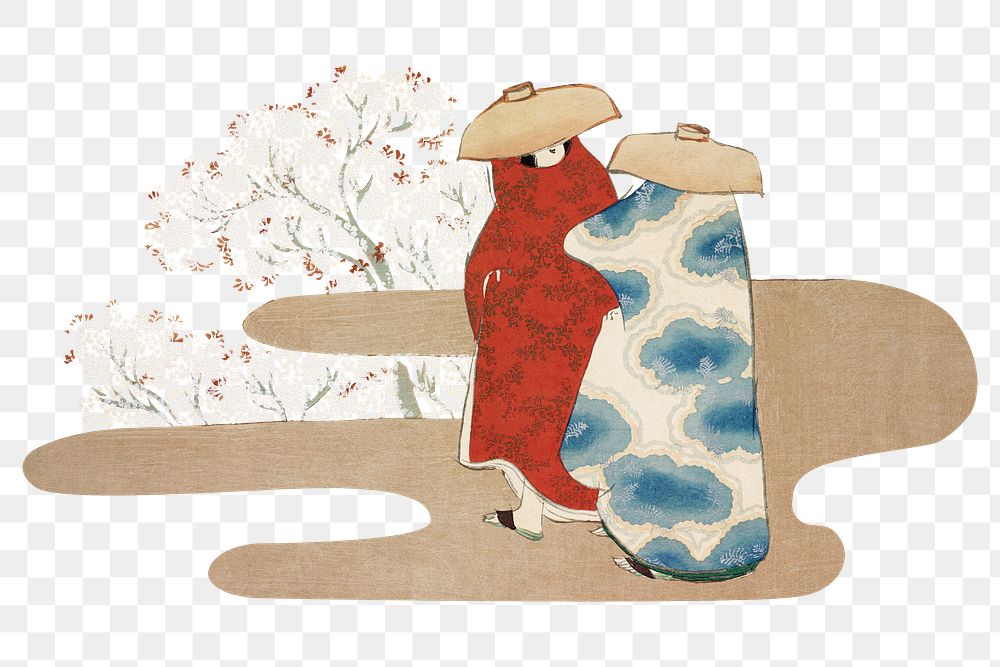 Japanese costume png sticker, vintage artwork, transparent background