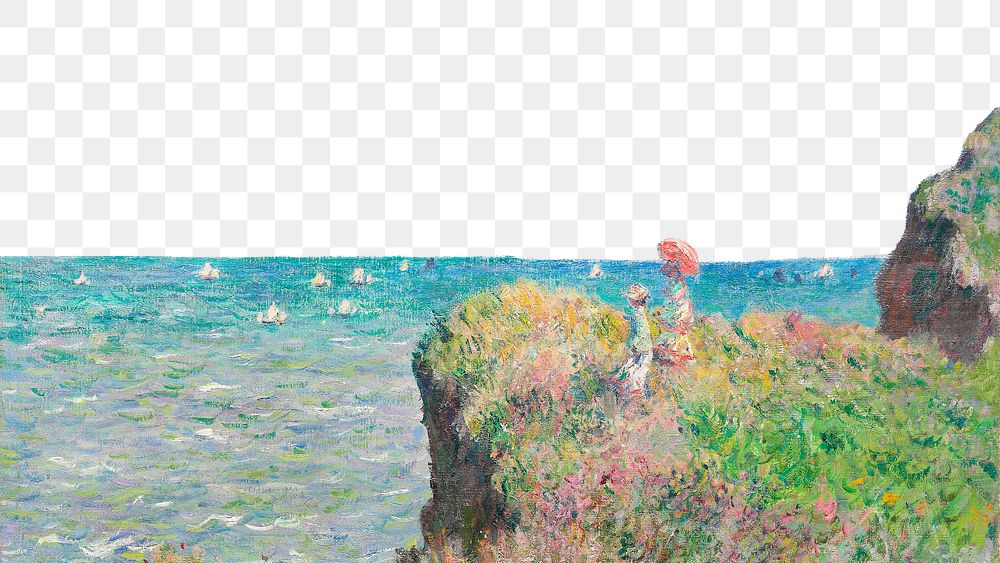 Png Monet's Cliff Walk at Pourville border sticker, transparent background remixed by rawpixel 