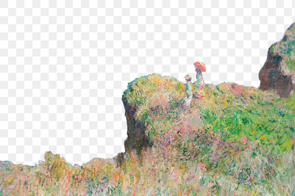 Png Monet's Cliff Walk at Pourville border sticker, transparent background remixed by rawpixel 