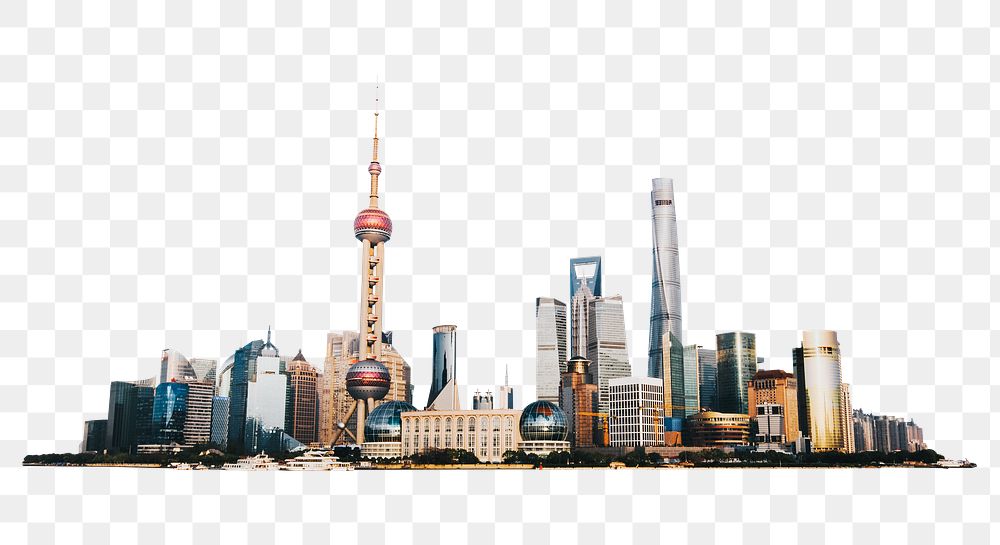 Shanghai skyline png sticker, transparent background