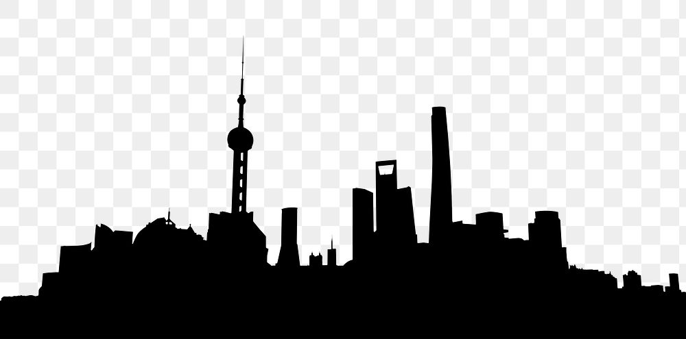 Shanghai silhouette png border, transparent background