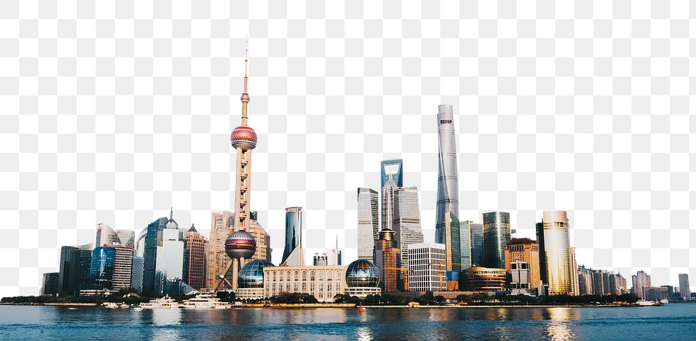 Shanghai city skyline png border, transparent background