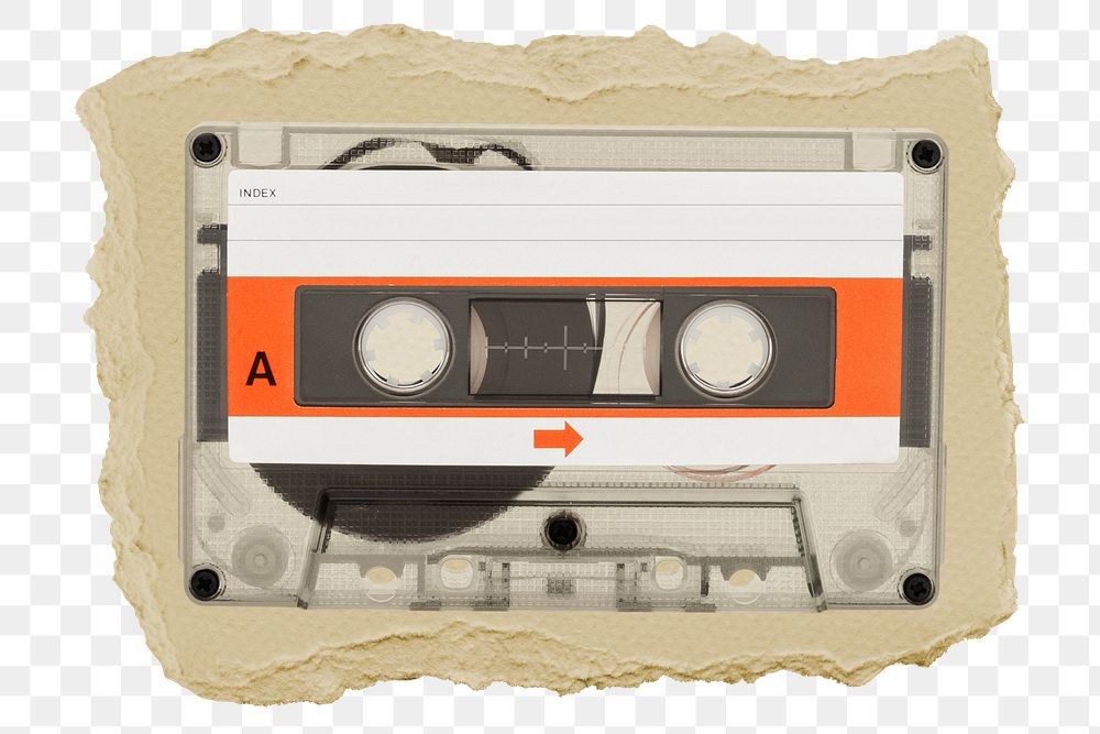 Cassette tape png sticker, ripped paper, transparent background
