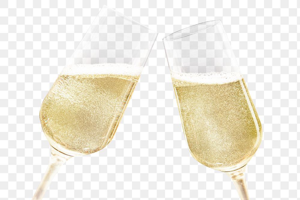 Clinking champagne png glasses sticker on transparent background