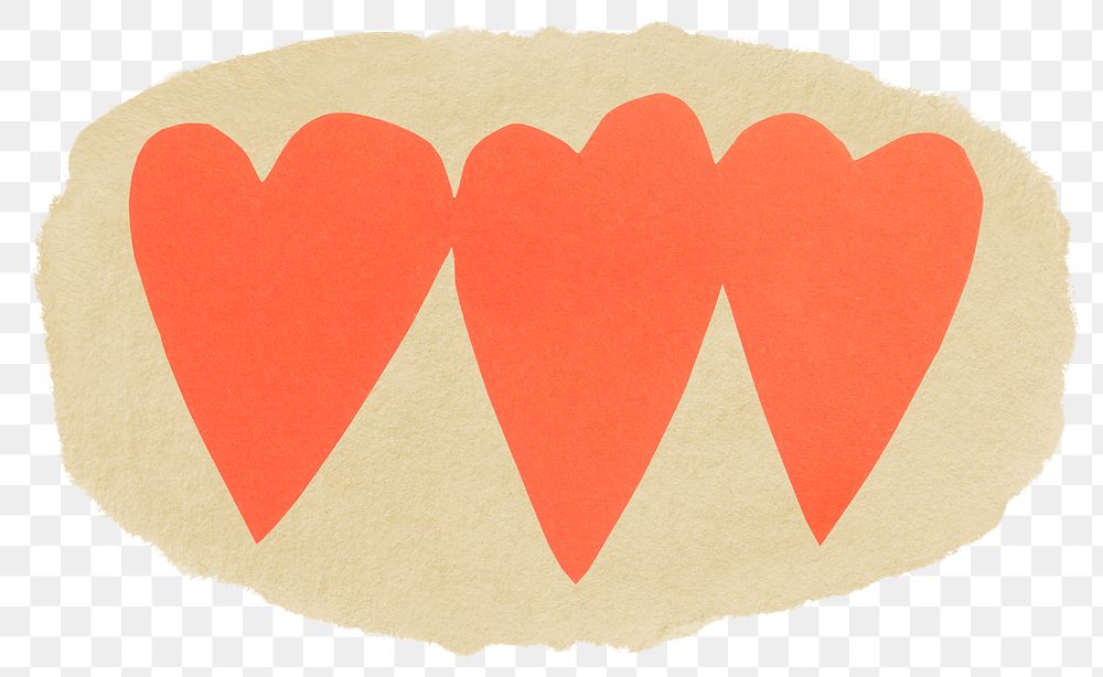 Red hearts png sticker, ripped paper, transparent background