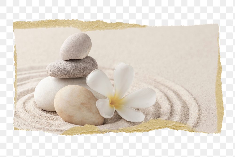 Zen stones png sticker, ripped paper, transparent background