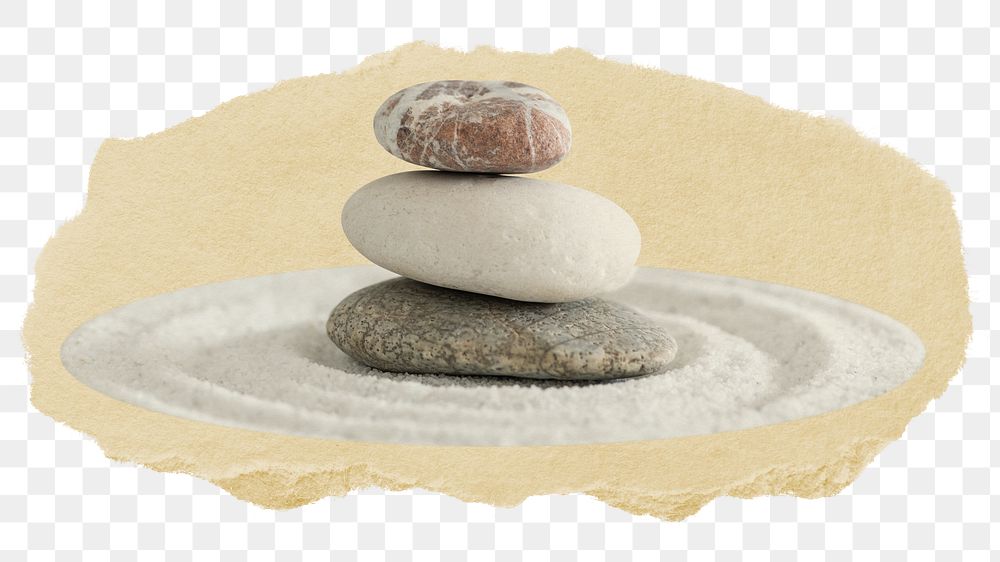 Zen stones png sticker, ripped paper, transparent background
