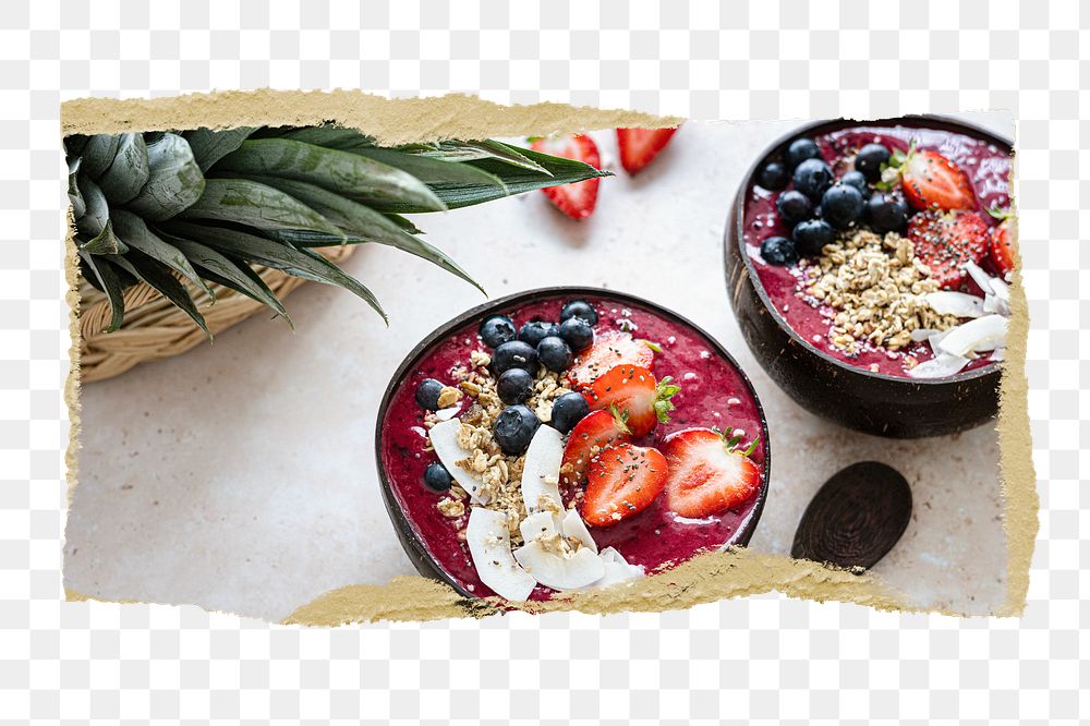 Acai bowl png sticker, healthy food ripped paper, transparent background