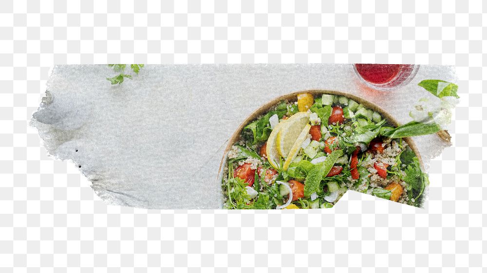 Healthy salad bowl png sticker, washi tape, transparent background