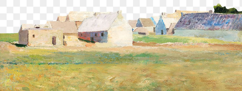 Breton Village png border, famous painting remixed by rawpixel, transparent background