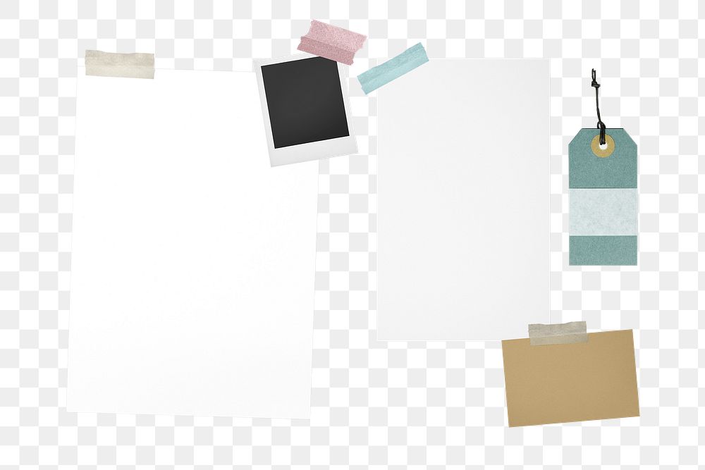 Png aesthetic mood board sticker, taped paper, transparent background