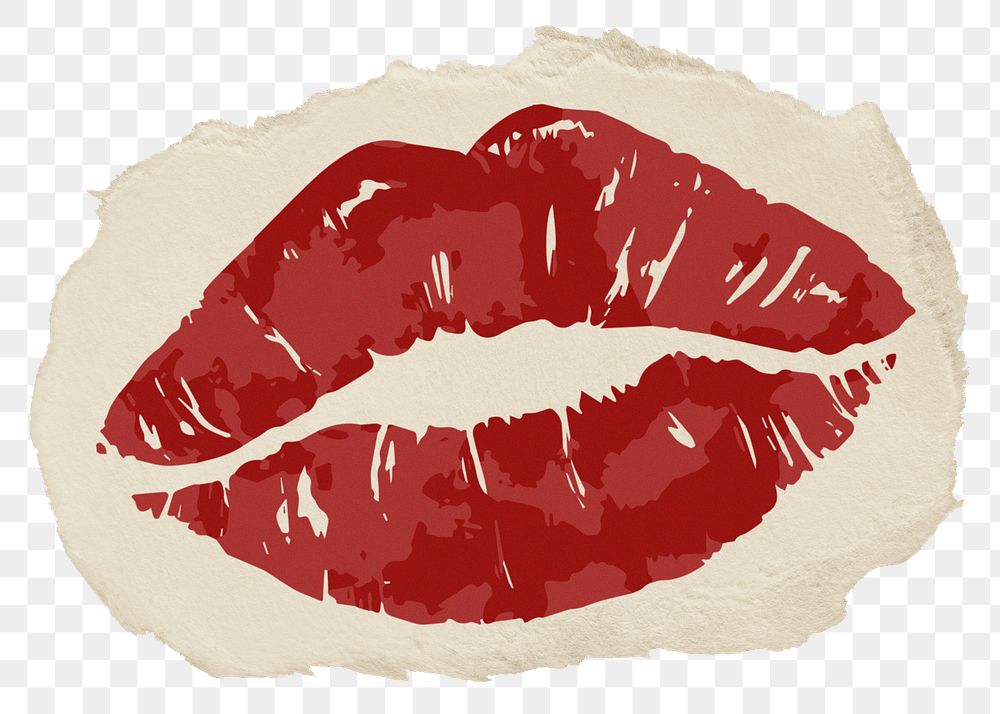 Red lipstick png stain sticker, ripped paper on transparent background