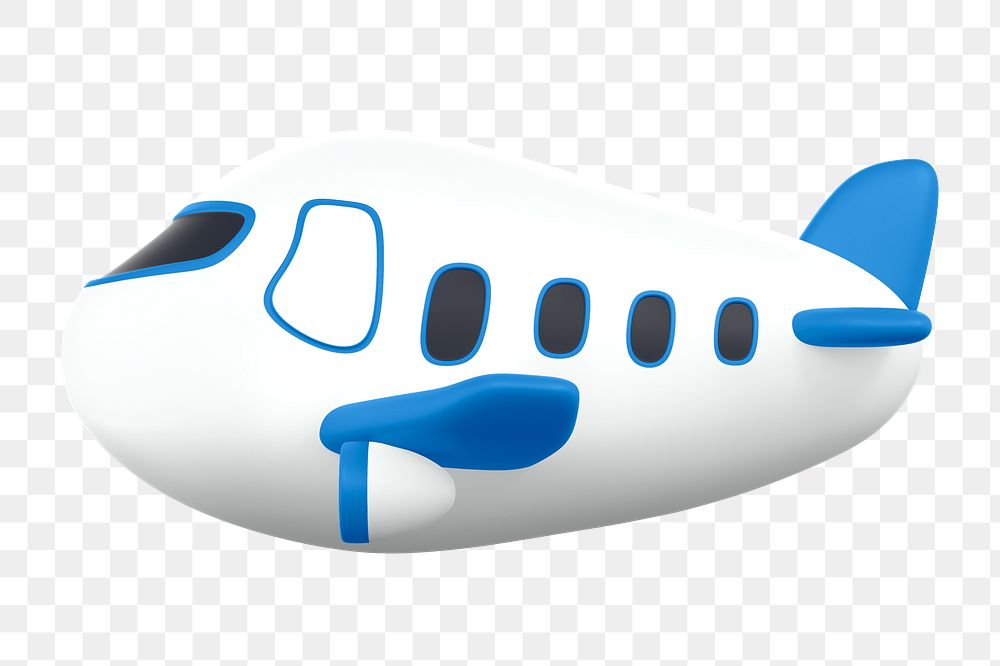 Plane png sticker, side view 3D cartoon transparent background