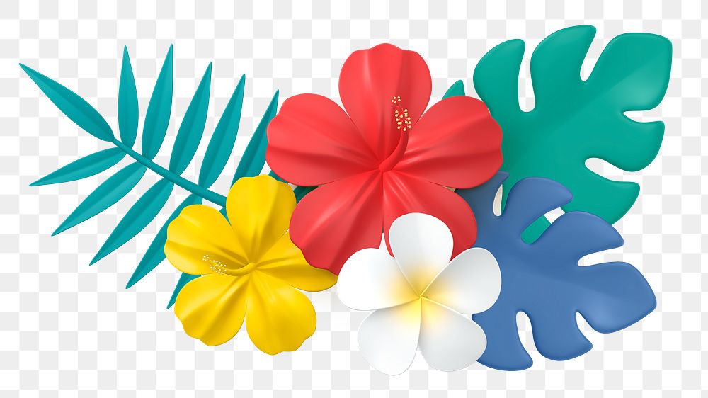 Tropical flower png sticker, botanical 3D cartoon transparent background