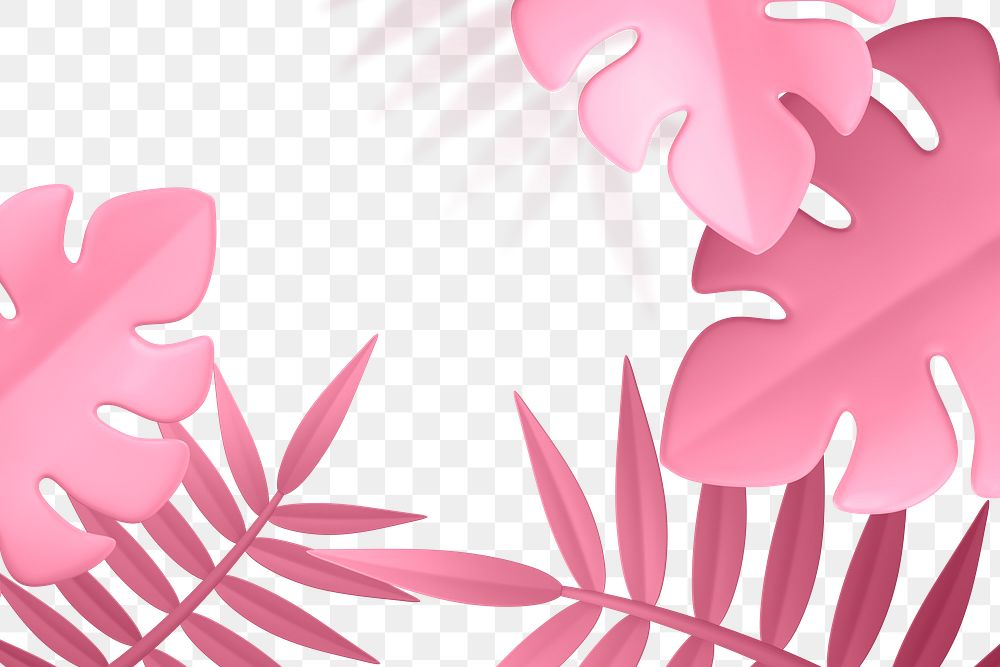 3D leaf png frame, pink botanical transparent background