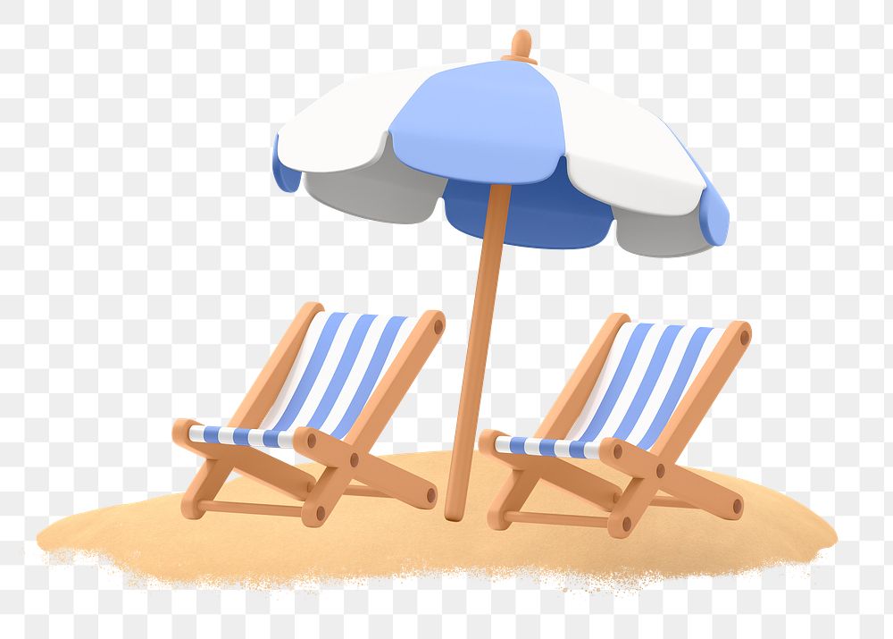 Beach chair png sticker, summer 3D cartoon transparent background