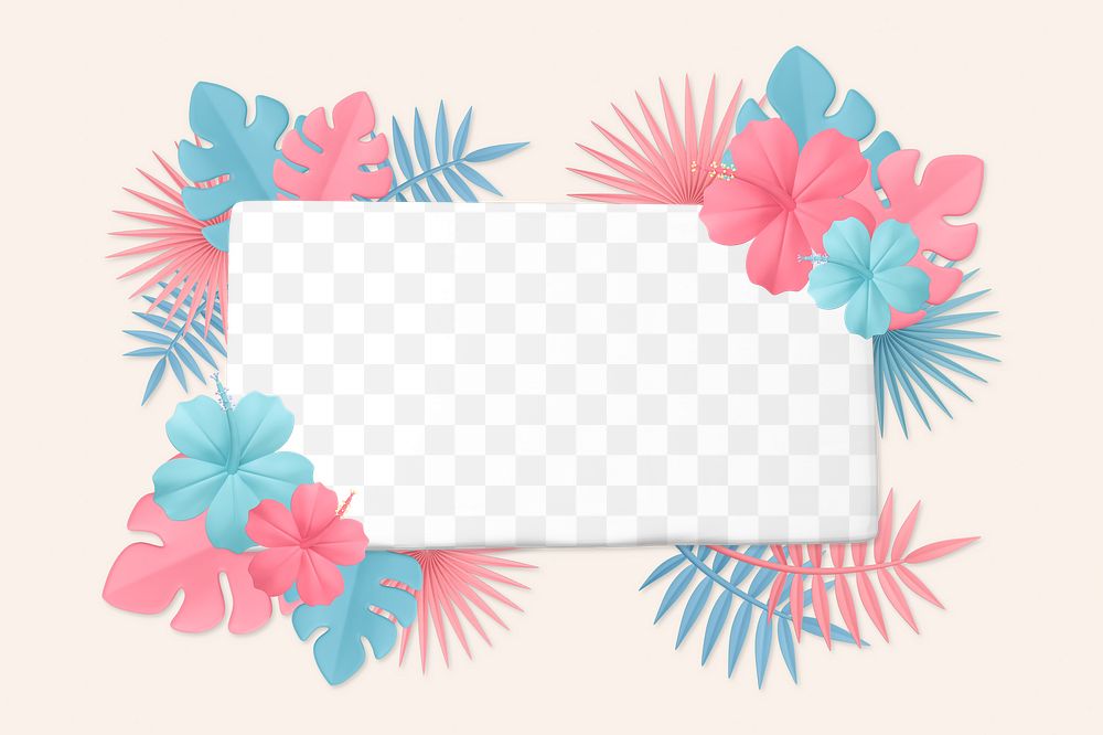 3D flower frame png, pastel tropical summer on transparent background