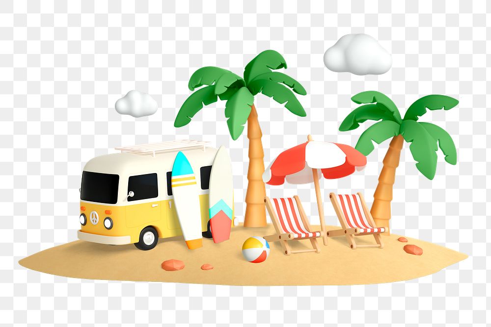 Beach png sticker, vacation 3D cartoon transparent background