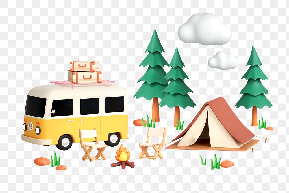 Camping  png sticker, vacation 3D cartoon transparent background