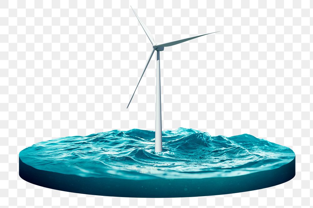 Wind power png, alternative energy at sea, transparent background