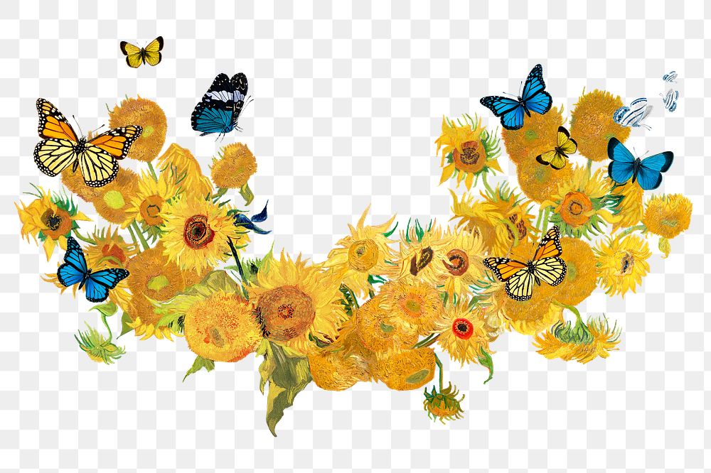 Sunflower border png sticker, Van Gogh's painting remixed by rawpixel, transparent background