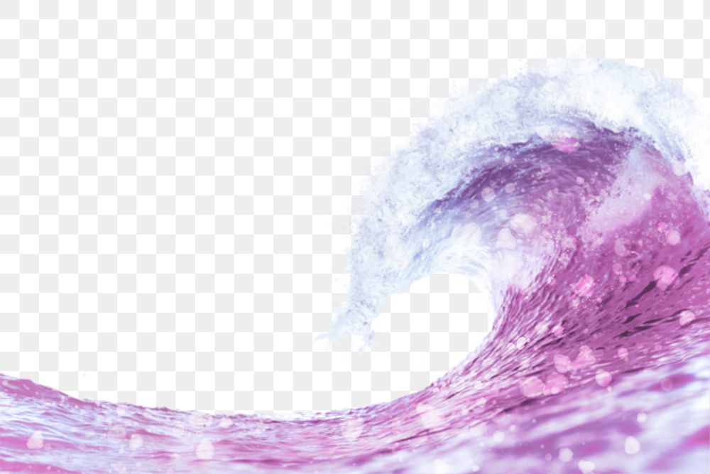 Purple ocean png wave border, sparkly aesthetic design, transparent background