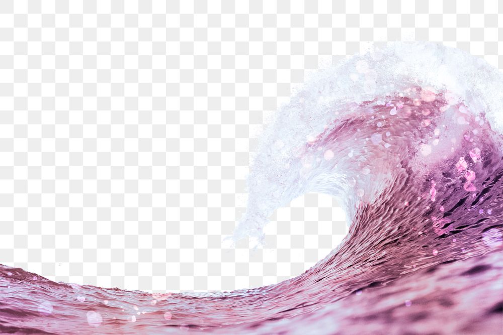 Pink ocean png wave border, sparkly aesthetic design, transparent background