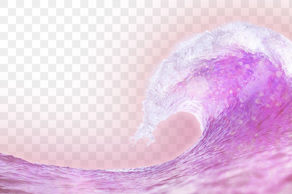 Pink ocean png wave border, sparkly aesthetic design, transparent background