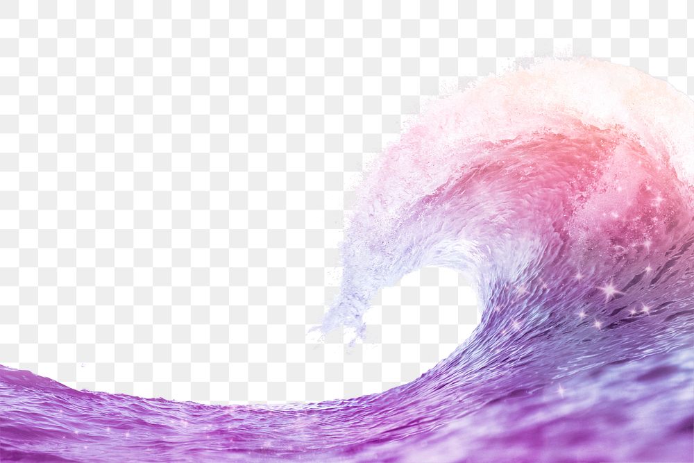 Purple ocean png wave border, sparkly aesthetic design, transparent background