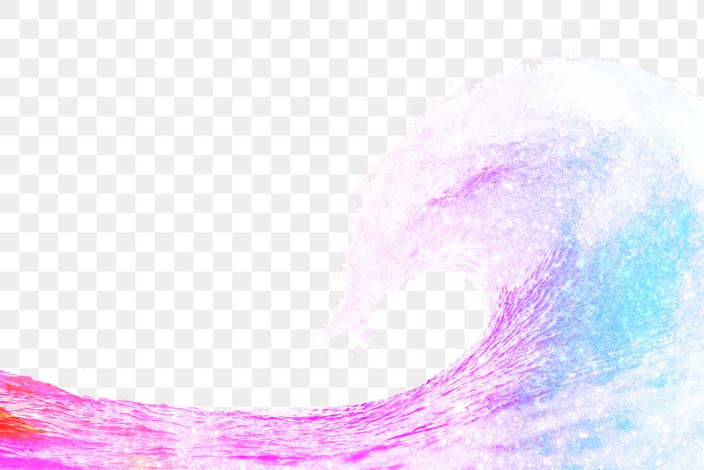 Holographic ocean png wave border, sparkly aesthetic design, transparent background