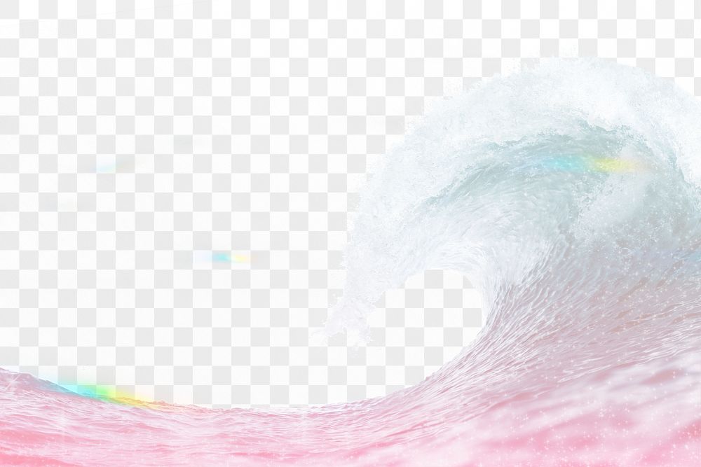 Pastel ocean png wave border, sparkly aesthetic design, transparent background