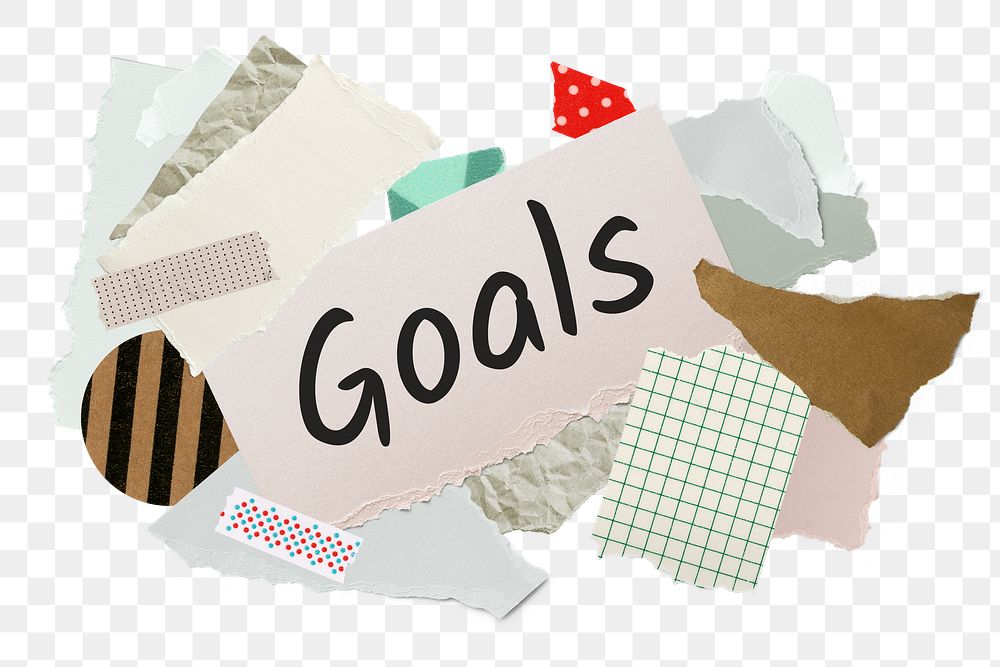 Goals png word sticker typography, aesthetic paper collage, transparent background