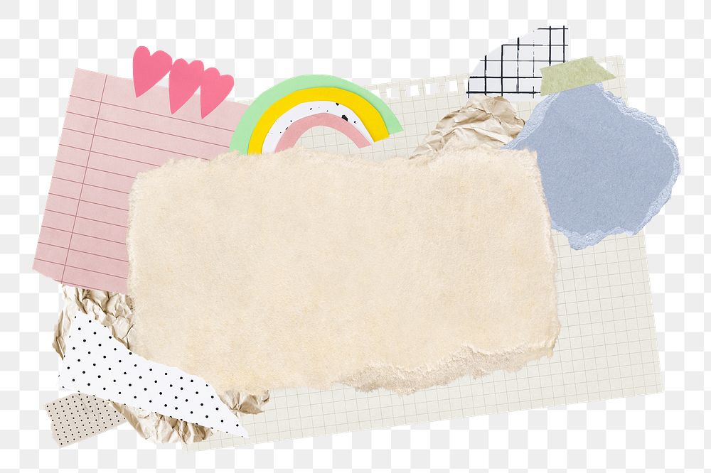 Feminine paper collage png frame sticker, transparent background
