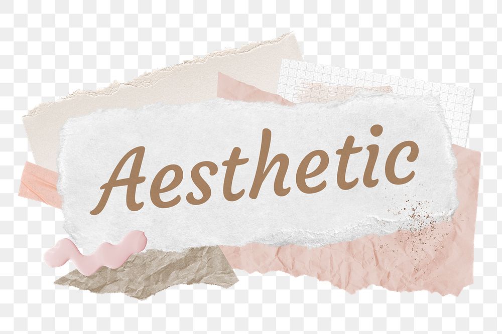 Aesthetic png word sticker typography, feminine paper collage, transparent background