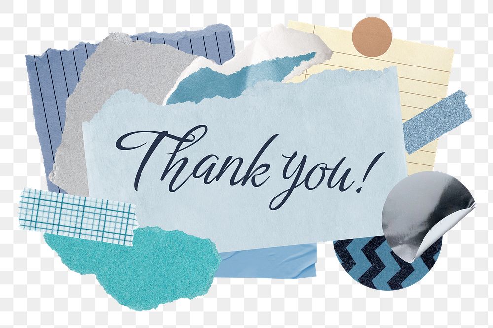 Thank you! png word sticker typography, aesthetic paper collage, transparent background