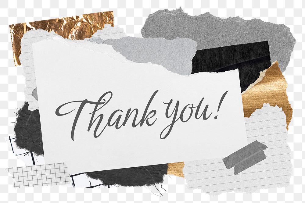 Thank you! png word sticker typography, aesthetic paper collage, transparent background