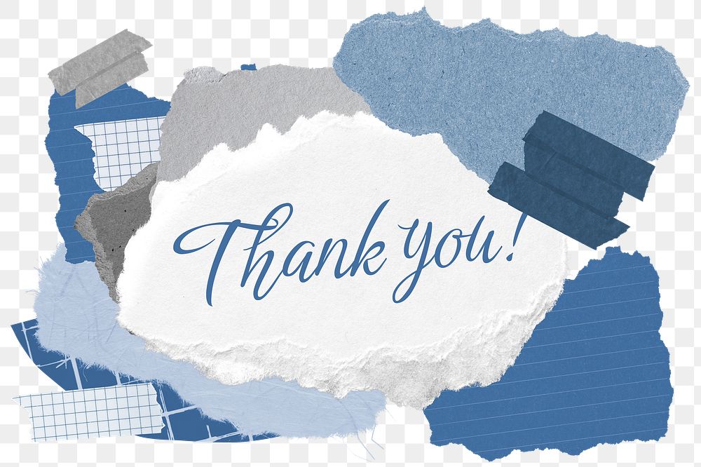 Thank you! png word sticker typography, aesthetic paper collage, transparent background