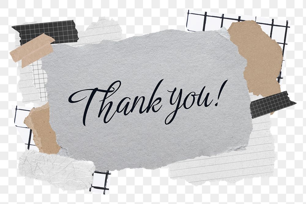 Thank you! png word sticker typography, aesthetic paper collage, transparent background