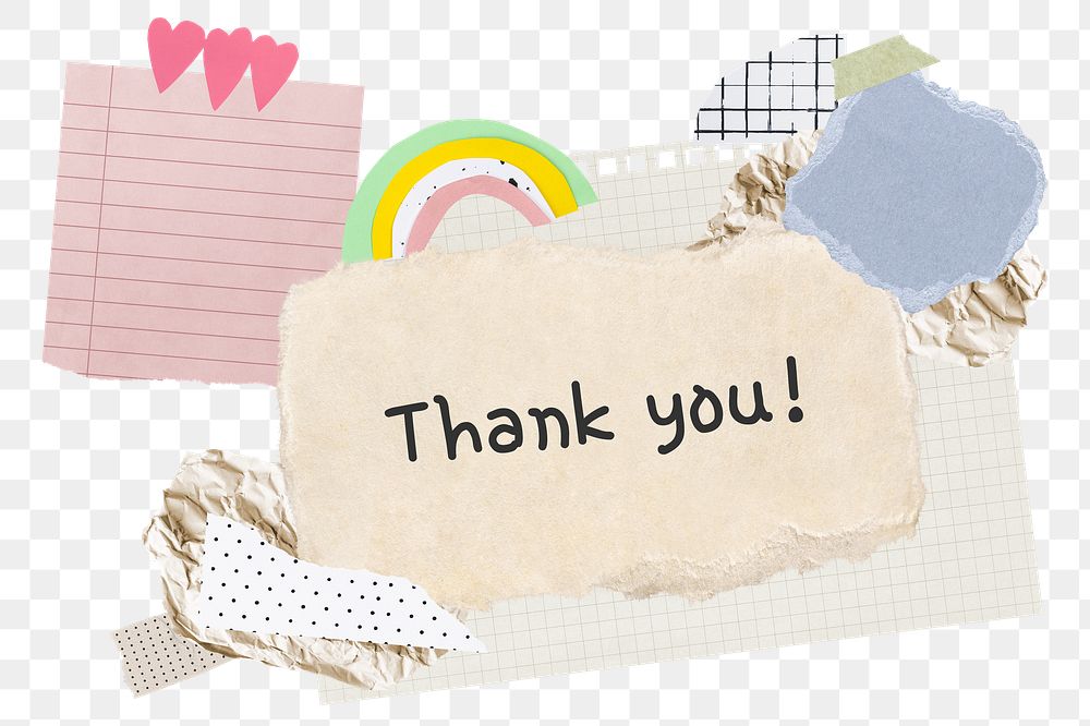 Thank you! png word sticker typography, aesthetic paper collage, transparent background