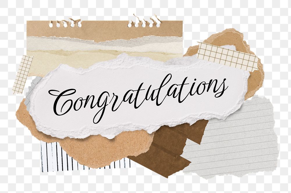 Congratulations png word sticker typography, aesthetic paper collage, transparent background