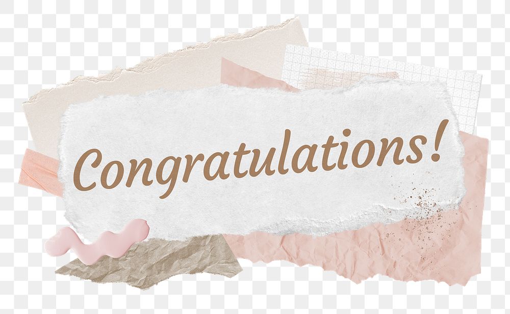 Congratulations png word sticker typography, aesthetic paper collage, transparent background